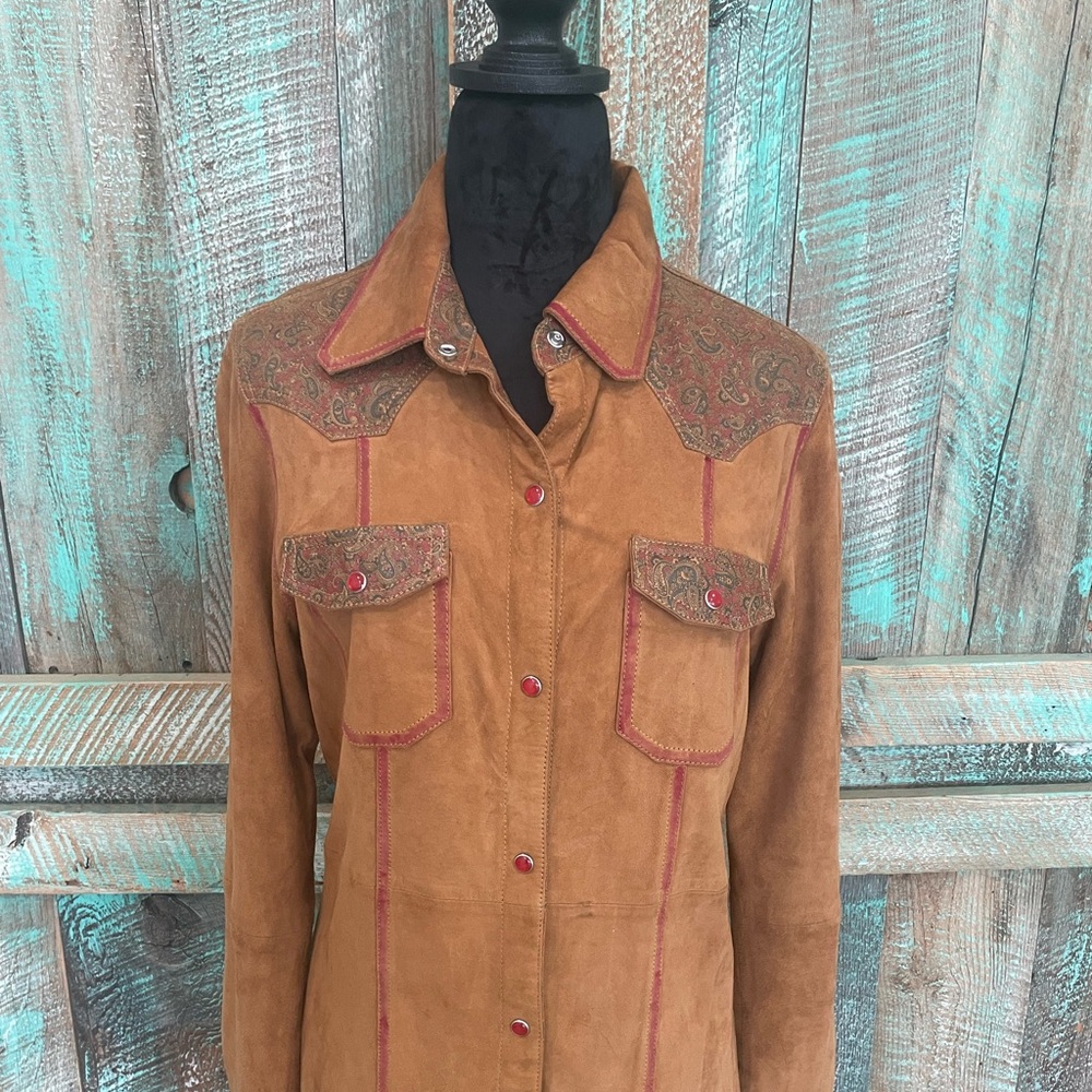 Scully Tan Leather Jacket with Red Details